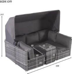 Ensemble De Meubles De Jardin En Rotin 5 Pièces - Ensemble De Salon De Terrasse Avec Auvent - Coussins Lavables Tissés Résistants Aux Intempéries Tissé Gris + Coussins Gris -Jardin Meubles Magasin 1173x1200 4