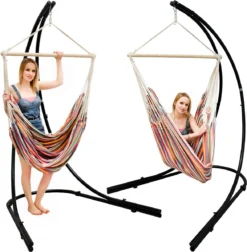 Xxl Chaise Suspendue Avec Cadre Chaise Suspendue Pour 2 Fauteuils Suspendus Chaise Suspendue Rayures Colorées -Jardin Meubles Magasin 1174x1200