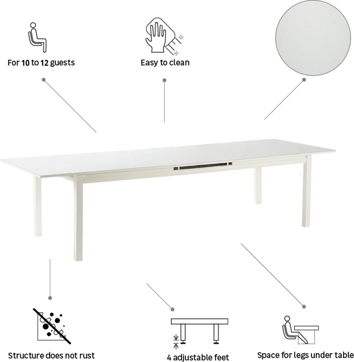 NATERIAL - Table De Jardin Extensible ODYSSEA - Table Extensible Pour 8 à 10 Personnes - 256/320x100cm - Table à Manger - Avec Plateau En Verre - Aluminium - Blanc 3 NATERIAL - Table De Jardin Extensible ODYSSEA - Table Extensible Pour 8 à 10 Personnes - 256/320x100cm - Table à Manger - Avec Plateau En Verre - Aluminium - Blanc – Image 3