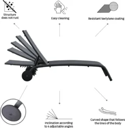 NATERIAL - Set De 2 Chaises Longues LYRA II - 2 X Chaises Longues Avec Dossier Réglable - 207x63x95 Cm - 4 Positions - Avec Roulettes - Fixe En Aluminium - Textilène - Anthracite -Jardin Meubles Magasin 1177x1200 2
