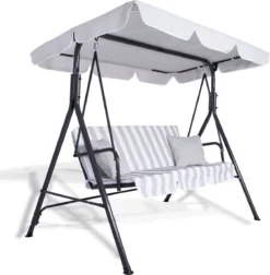Banc De Balançoire Springos | Luna-Balançoire | 3 Places | Imperméable à L'eau | Comprend 2 Coussins | Auvent Réglable | 170 X 110 X 150 Cm | Rayé Gris Clair 23 Banc De Balançoire Springos | Luna-Balançoire | 3 Places | Imperméable à L'eau | Comprend 2 Coussins | Auvent Réglable | 170 X 110 X 150 Cm | Rayé Gris Clair -Jardin Meubles Magasin 1177x1200