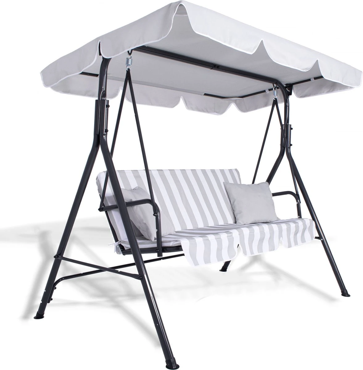 Banc De Balançoire Springos | Luna-Balançoire | 3 Places | Imperméable à L'eau | Comprend 2 Coussins | Auvent Réglable | 170 X 110 X 150 Cm | Rayé Gris Clair 4 Banc De Balançoire Springos | Luna-Balançoire | 3 Places | Imperméable à L'eau | Comprend 2 Coussins | Auvent Réglable | 170 X 110 X 150 Cm | Rayé Gris Clair – Image 4