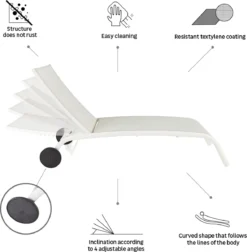 NATERIAL - Set De 2 Chaises Longues LYRA II - 2 X Chaises Longues Avec Dossier Réglable - 207x63x95 Cm - 4 Positions - Avec Roulettes - Fixe En Aluminium - Textilène - Wit -Jardin Meubles Magasin 1178x1200 1