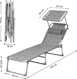SONGMICS Chaise Longue, Chaise Longue, Chaise Longue De Jardin, Avec Appuie-tête Et Toit Ouvrant, Dossier Réglable, Léger, Pliable, 53 X 193 X 29,5 Cm, Charge Jusqu'à 150 Kg, Jardin, Balcon, Pince GCB19T -Jardin Meubles Magasin 1178x1200 2