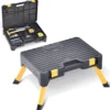 Tabouret D'atelier Kingrack Avec Boîte à Outils, Marchepied 2 En 1 Pliable, Avec Tapis En Caoutchouc Antidérapant, Lic