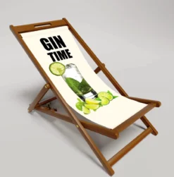 Impression Chaise De Plage - Chaise De Plage Pliable Gin Time - Chaise Pliante - Réglable - Tissu Et Bois D'Acacia FSC Haute Qualité