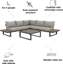GENERIQUE - Salon De Jardin SAN DIEGO - 5 Personnes - Salon De Jardin - Aluminium - Moka - Eucalyptus -Jardin Meubles Magasin 1179x1200 5