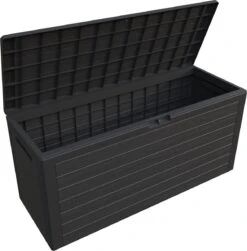 Coffre De Rangement Effet Bois 120 X 46 X 57 Cm Coffre Extérieur Avec Couvercle Rabattable Stockage Jardin
