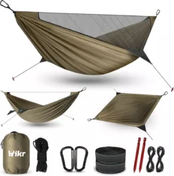 Hamac Hikr - 2 Personnes - Nylon Premium 210T - Bushcraft - Moustiquaire & Moustiquaire - Hamac De Voyage 300KG - Survie - Plein Air - Randonnée - Moustiquaire - Léger