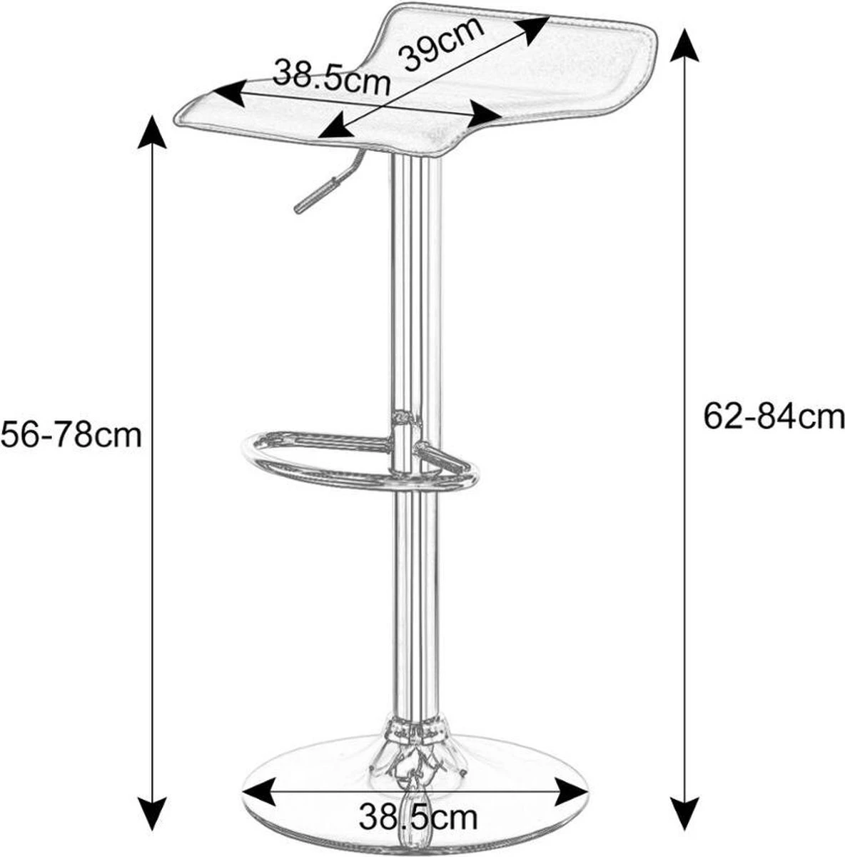 Tabouret De Bar Industriel - Tabourets De Bar En Cuir - Hauteur D'assise Réglable 56 - 78 Cm - Zwart 38,5 X 39 Cm 2 Tabouret De Bar Industriel - Tabourets De Bar En Cuir - Hauteur D'assise Réglable 56 - 78 Cm - Zwart 38,5 X 39 Cm – Image 2