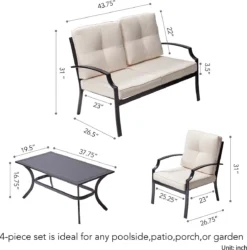 Teamson Home - Ensemble De Jardin 4 Pièces - Salon De Mobilier De Jardin - 3 Chaises Et Table - Métal - Zwart/ Biege -Jardin Meubles Magasin 1184x1200 7