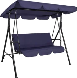 Banc De Balançoire Springos | Luna-Balançoire | 3 Places | Imperméable à L'eau | Comprend 2 Coussins | Auvent Réglable | 170 X 110 X 150 Cm | Bleu Marine -Jardin Meubles Magasin 1185x1200 1