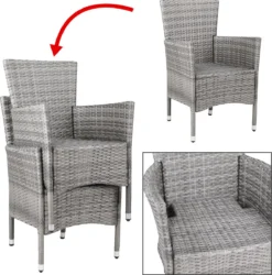 Casaria Set De 2 Chaises De Jardin De Jardin Polyrotin Coussins 7cm Empilables Grijs -Jardin Meubles Magasin 1185x1200 12