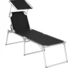 Chaise Longue Signature Home Avec Toit - Chaise Longue - Chaise Longue De Jardin - Aluminium - Grande - Chargeable Jusqu'à 150 Kg - Dossier Réglable - Pliable - Jardin - Balcon - Terrasse - Noir - 65 X 200 X 48 Cm
