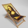 Chaise De Plage-impression - Chaise De Plage Pliable Mona Lisa - Chaise Pliante - Ajustable - Tissu Et Bois D'Acacia FSC Haute Qualité
