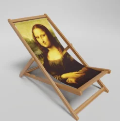 Chaise De Plage-impression - Chaise De Plage Pliable Mona Lisa - Chaise Pliante - Ajustable - Tissu Et Bois D'Acacia FSC Haute Qualité