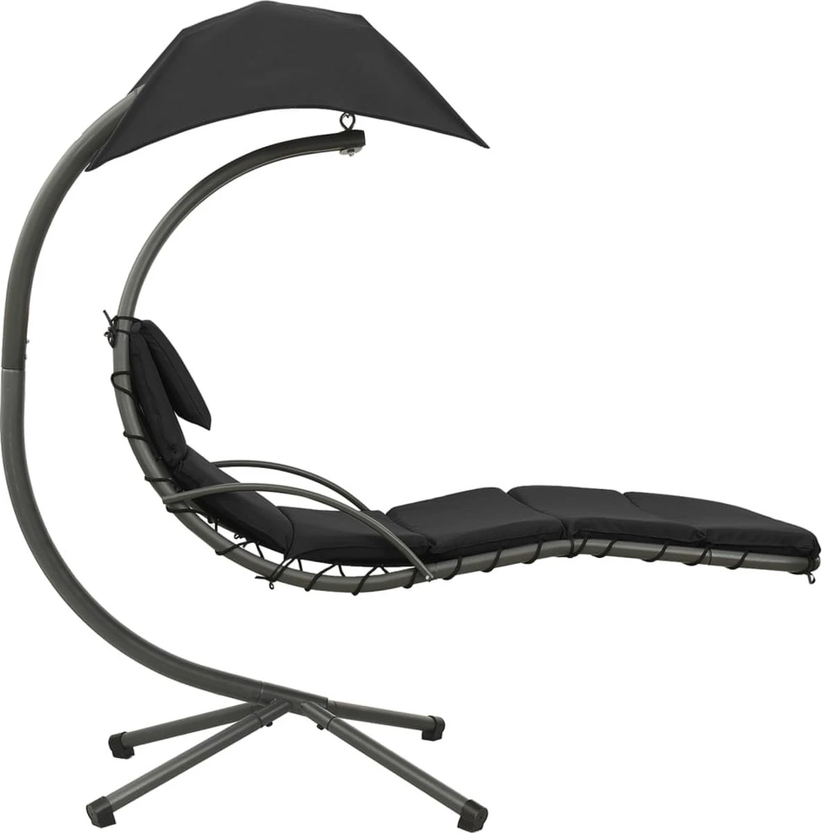 Prolenta Premium - Chaise à Bascule - Chaise à Bascule De Jardin 190x90x200 Cm Tissu Noir Et Gris - Zwart - Balançoire 3 Prolenta Premium - Chaise à Bascule - Chaise à Bascule De Jardin 190x90x200 Cm Tissu Noir Et Gris - Zwart - Balançoire – Image 3