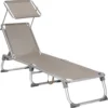 IN.HOMEXL Chaises De Jardin Pliables Lenna - Chaises De Jardin Chaises Longues - Avec Toit Ouvrant - Dossier Réglable - Métal - 150 Kg Chargeable - Taupe