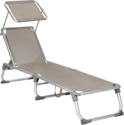 IN.HOMEXL Chaises De Jardin Pliables Lenna - Chaises De Jardin Chaises Longues - Avec Toit Ouvrant - Dossier Réglable - Métal - 150 Kg Chargeable - Taupe