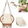 Chaise Suspendue Pour Intérieur Et Extérieur. Avec Oreiller, Porte-gobelet, Compartiment Livre Et Housse De Protection Chaise Suspendue Macramé Basket Pour Adultes Et Enfants. Peut Supporter Jusqu'à 125 Kg. VITA5 (panier Marron / Coussin Beige)