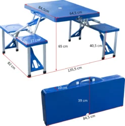 Outsunny Table De Camping En Aluminium Banc De Pique-nique Groupe De Sièges Ensemble De Camping 4 Places Pliable Bleu 01-0009