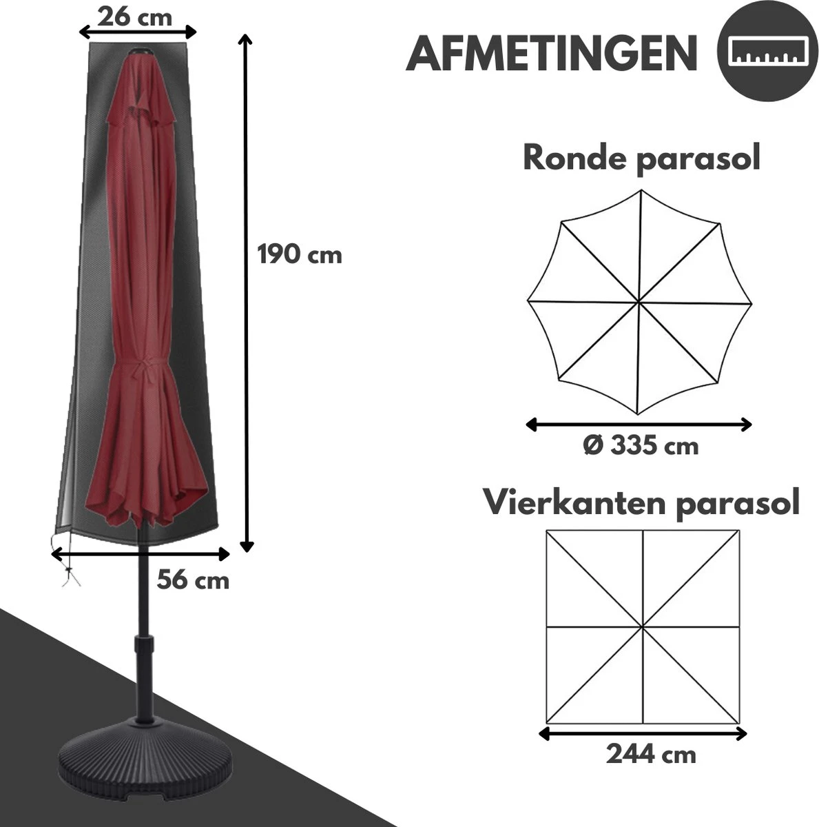 VAIVE Housse De Parasol Imperméable 600D Avec Fermeture Éclair - Pour Parasol Flottant Et Parasol Sur Pied 2 VAIVE Housse De Parasol Imperméable 600D Avec Fermeture Éclair - Pour Parasol Flottant Et Parasol Sur Pied – Image 2