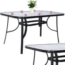 Table De Jardin Springos | Table D'extérieur | Table à Manger D'extérieur | Métal | Verre Trempé | 120 X 70 X 73 Cm | Noir -Jardin Meubles Magasin 1190x1200 5