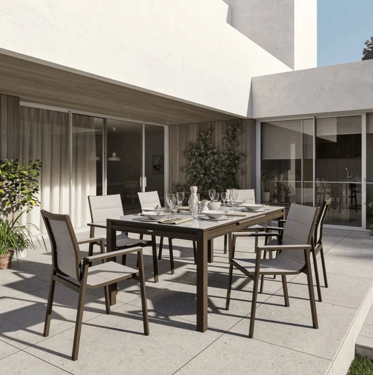 NATERIAL - Set De 4 Chaises De Jardin ORION GAMMA II Avec Accoudoirs - 4 Chaises De Jardin - Empilables - Chaises De Terrasse - Chaises De Chaises De Salle à Manger - Aluminium - Textilène - Marron - Beige 7 NATERIAL - Set De 4 Chaises De Jardin ORION GAMMA II Avec Accoudoirs - 4 Chaises De Jardin - Empilables - Chaises De Terrasse - Chaises De Chaises De Salle à Manger - Aluminium - Textilène - Marron - Beige – Image 7