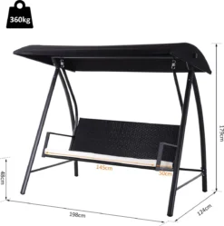 Outsunny Hollywood Balançoire Balançoire En Polyrotin Balançoire De Jardin 3 Places Avec Toit Noir 867-018 -Jardin Meubles Magasin 1191x1200 2