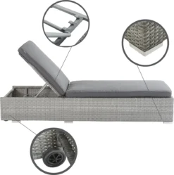 NATERIAL - Daybed DAVOS - Chaise Longue De Jardin Avec Dossier Réglable - Polyrotin - 197X65X36 Cm - 5 Positions - Avec Roulettes - Aluminium - Rotin Plastique - Grijs -Jardin Meubles Magasin 1191x1200 5