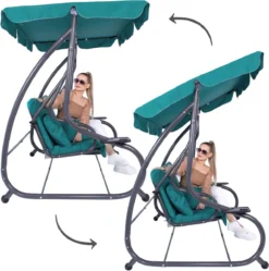 Banc De Balançoire Springos | Venise-Swing | 3 Places | Imperméable à L'eau | Comprend 2 Coussins | Auvent Réglable | 163 X 193 X 120 Cm | Turquoise -Jardin Meubles Magasin 1192x1200