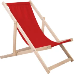 Holtaz Chaise De Plage En Bois Chaise Longue Confortable Pliable Avec Hauteur De Couchage Réglable - Rouge