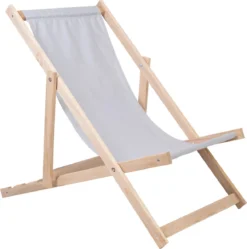 Chaise De Plage Holtaz Chaise Longue Confortable Pliable En Bois Avec Hauteur De Couchage Réglable - Gris