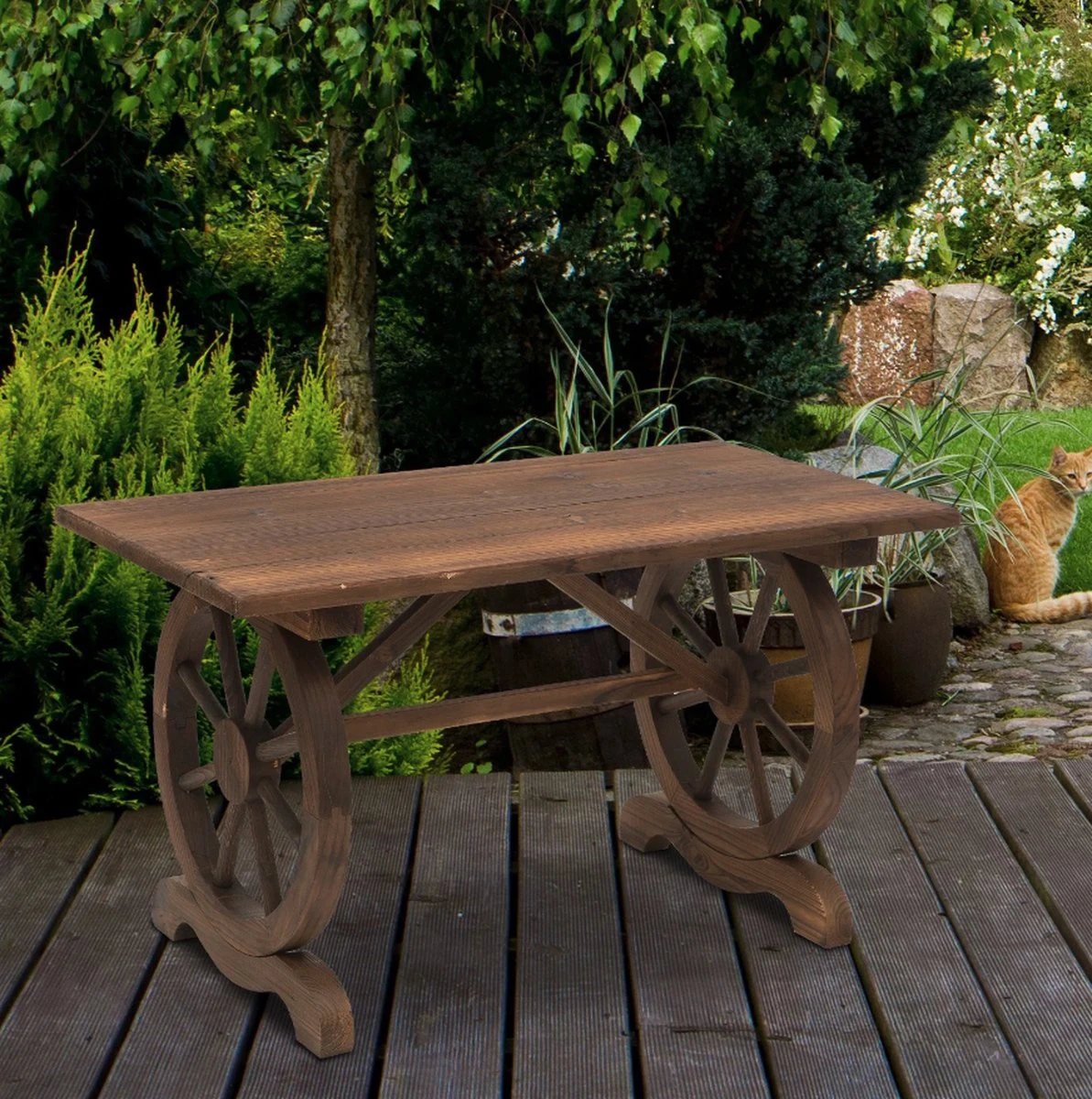 Table De Jardin Elfers De Nancy's - Table De Balcon - Table En Bois - Résistant Aux Intempéries - Forme De Roue - Massief Hout - Naturel - 115 X 60 X 65 Cm 3 Table De Jardin Elfers De Nancy's - Table De Balcon - Table En Bois - Résistant Aux Intempéries - Forme De Roue - Massief Hout - Naturel - 115 X 60 X 65 Cm – Image 3