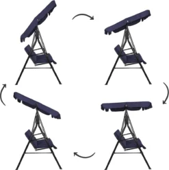 Banc De Balançoire Springos | Luna-Balançoire | 3 Places | Imperméable à L'eau | Comprend 2 Coussins | Auvent Réglable | 170 X 110 X 150 Cm | Bleu Marine -Jardin Meubles Magasin 1194x1200 1