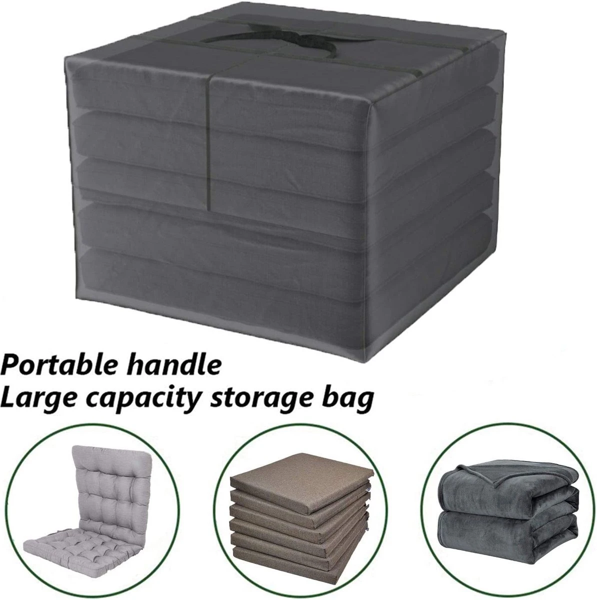 LAUWG - Sac De Rangement Deluxe XXL (80 X 80 X 60 Cm), Housse De Protection Pour Coussins - Sac De Rangement Pour Coussins De Jardin, Oxford 600D 4 LAUWG - Sac De Rangement Deluxe XXL (80 X 80 X 60 Cm), Housse De Protection Pour Coussins - Sac De Rangement Pour Coussins De Jardin, Oxford 600D – Image 4
