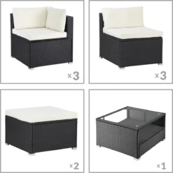 Casaria Polyrattan Lounge Set XXL Coussins Table Plateau En Verre Mobilier De Jardin Zwart Crème -Jardin Meubles Magasin 1194x1200 6