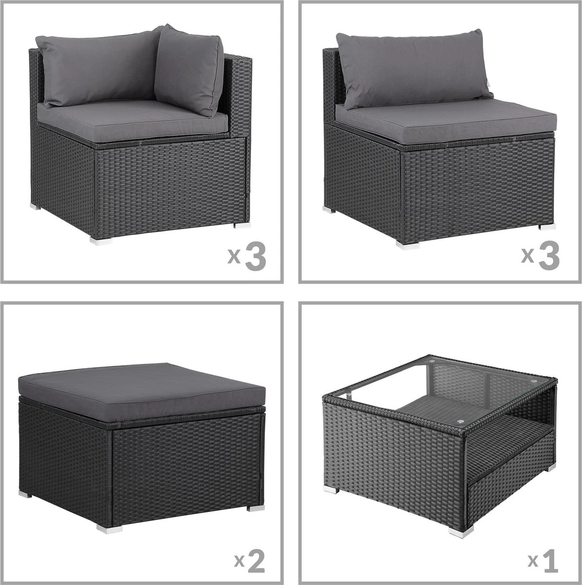Casaria Polyrattan Lounge Set XXL Coussins Table Glas Mobilier De Jardin Zwart Anthracite 6 Casaria Polyrattan Lounge Set XXL Coussins Table Glas Mobilier De Jardin Zwart Anthracite – Image 6