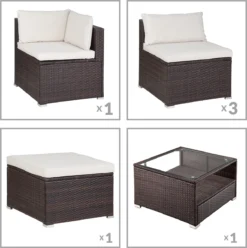 Casaria Polyrattan Lounge Set Coussins XL Table Plateau En Verre Mobilier De Jardin Marron Crème -Jardin Meubles Magasin 1194x1200 9