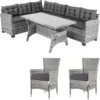 Casaria Polyrattan Corner Lounge - Canapé D'angle Et 2 Chaises De Jardin De Jardin - Grijs