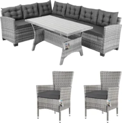 Casaria Polyrattan Corner Lounge - Canapé D'angle Et 2 Chaises De Jardin De Jardin - Grijs