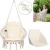 Chaise Suspendue Pour Intérieur Et Extérieur. Avec Oreiller, Porte-gobelet, Compartiment Livre Et Housse De Protection Chaise Suspendue Macramé Basket Pour Adultes Et Enfants. Peut Supporter Jusqu'à 125 Kg. VITA5 (beige)