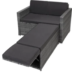 Ensemble De Jardin Polyrotin Modulable Combinaison Canapé 2 Places Repose-pieds Coussins Lounge De Jardin