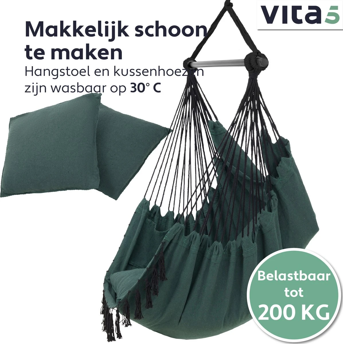 Chaise Suspendue Pour Intérieur Et Extérieur. Avec 2 Coussins, Porte-gobelet Et Bibliothèque - Chaise Suspendue XXL (également Pour Enfants). Chargable Jusqu'à 150 Kg (vert Foncé) 9 Chaise Suspendue Pour Intérieur Et Extérieur. Avec 2 Coussins, Porte-gobelet Et Bibliothèque - Chaise Suspendue XXL (également Pour Enfants). Chargable Jusqu'à 150 Kg (vert Foncé) – Image 9