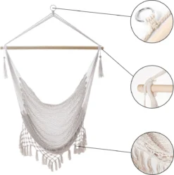 Fauteuil Suspendu Intirilife En Coton Macramé Beige Avec Franges - Assise Confortable, Peu Encombrante Et Respirante Pour Adultes Et Enfants à L'intérieur Et à L'extérieur -Jardin Meubles Magasin 1196x1200 8