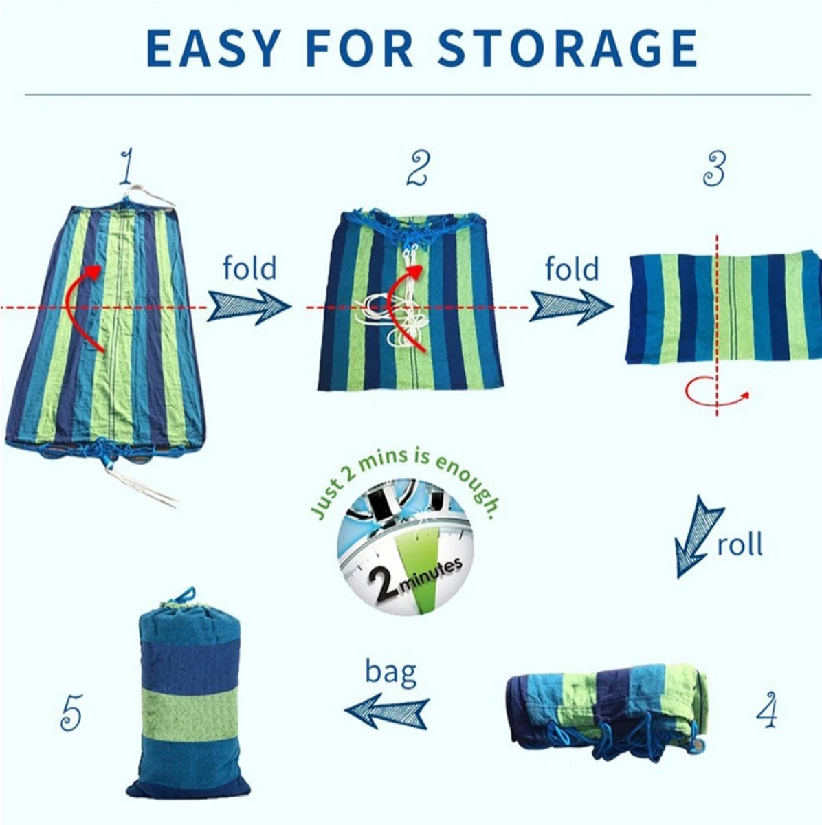 Hamac XL - 2 Personnes - Hamac Double En Toile Robuste - Blauw - Vert - Rayé - Dans Un Sac De Rangement + Cordes De Fixation - Résistant Aux Intempéries - Hamac - Plein Air - Camping - Été - 11 Hamac XL - 2 Personnes - Hamac Double En Toile Robuste - Blauw - Vert - Rayé - Dans Un Sac De Rangement + Cordes De Fixation - Résistant Aux Intempéries - Hamac - Plein Air - Camping - Été - – Image 11