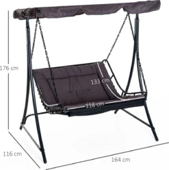 Outsunny Swing Transat Avec Toit Hollywood Swing Transat Pour L'extérieur Pour 2 Personnes Gris Acier 84A-072GY -Jardin Meubles Magasin 1197x1200 6