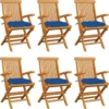 Prolenta Premium - Chaises De Jardin De Jardin 6 Pcs Avec Coussins Bleus En Teck Massif