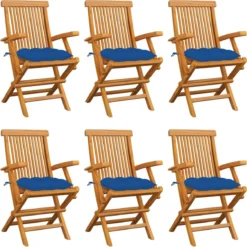 Prolenta Premium - Chaises De Jardin De Jardin 6 Pcs Avec Coussins Bleus En Teck Massif
