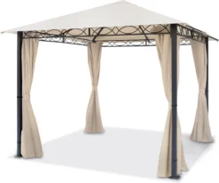 Pavillon De Jardin 3x3 M 280 G / M² Bâche De Toit étanche Pavillon Premium Avec 4 Parois Latérales Tente De Jardin En Tente De Fête Crème